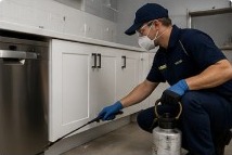 Technician treating a kitchen for general pests